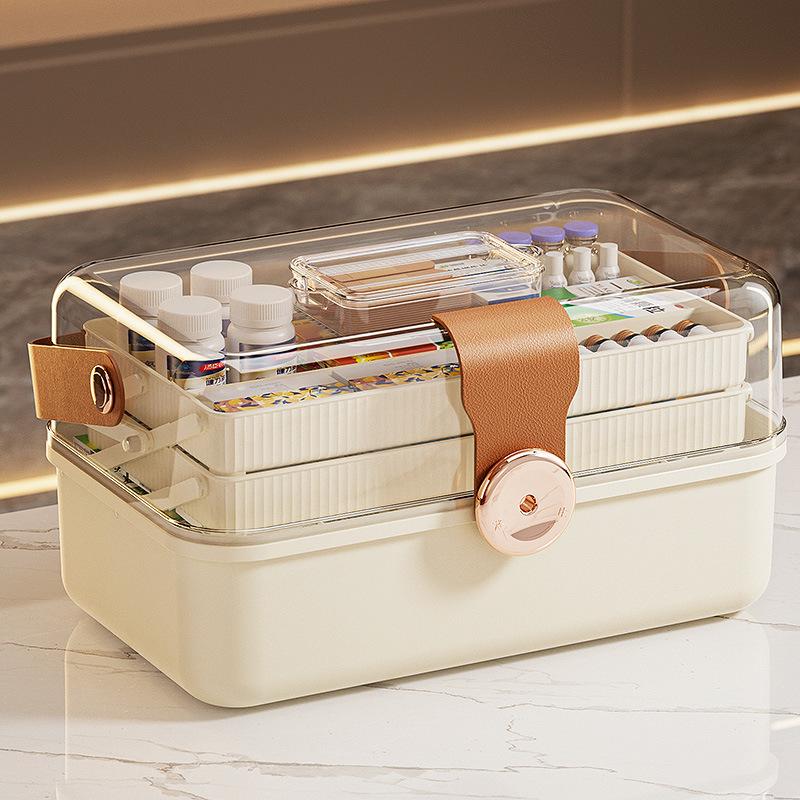 Portable Three-Layer Folding Medicine Storage Box Large Capacity Household Emergency Medical Kit