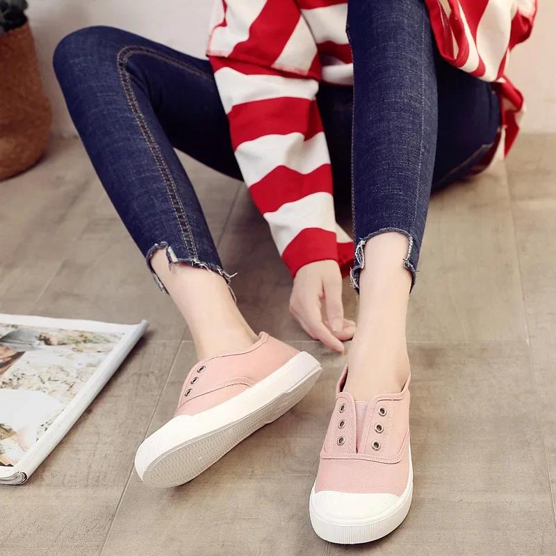 Women's Vulcanized Shoes 2024 Summer New Half Slippers Canvas Shoes Women Thin Style Student Versatile Casual Shoes