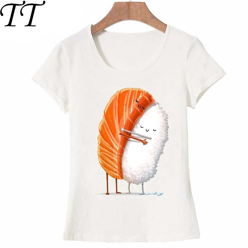 2024 New summer fashion Women tshirt cute Sushi Hug pretty cartoon TShirt maiden casual Tops female Tees fashion lady shirt