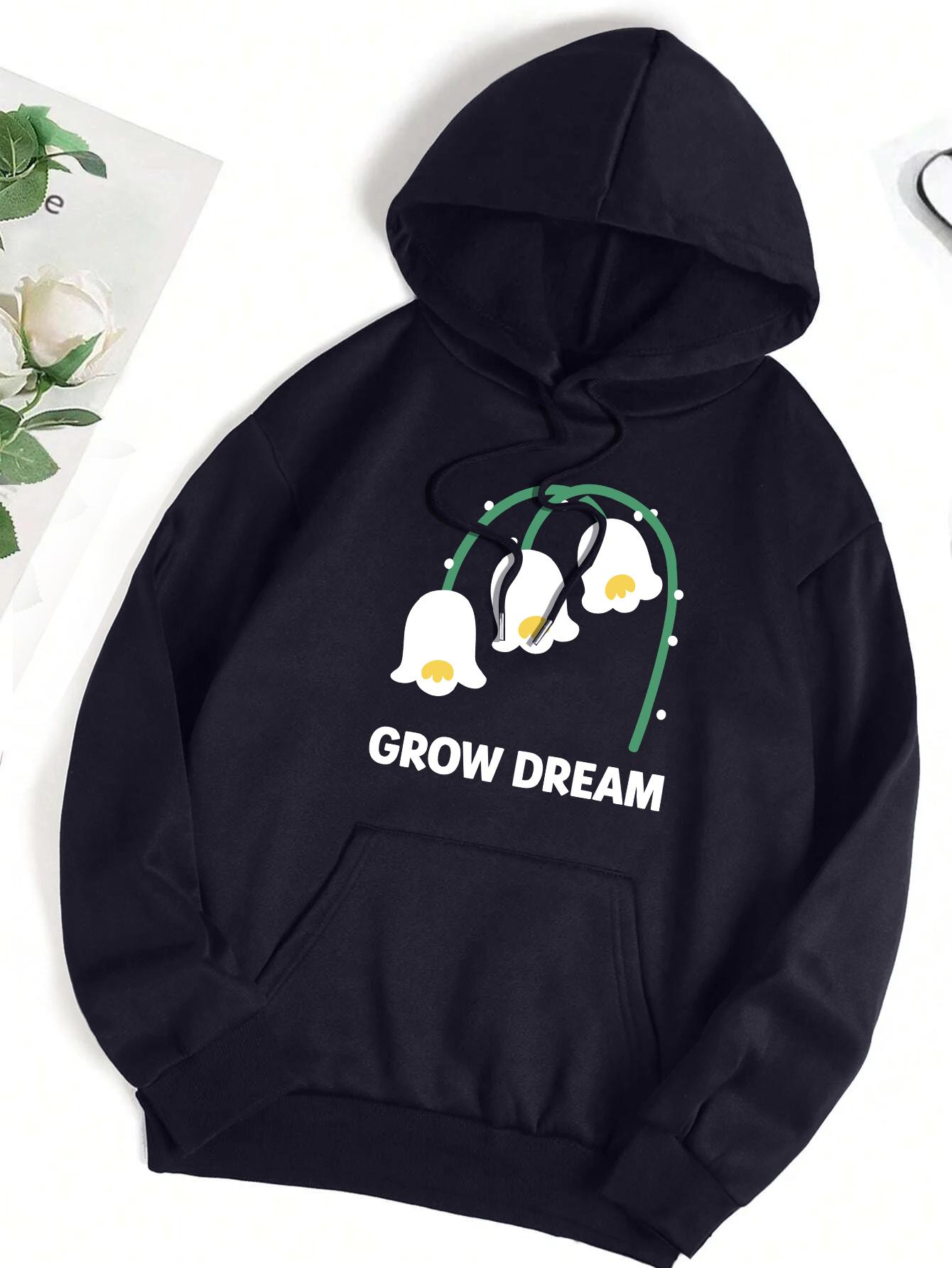 

Grown Dream Красивый Цветочный Принтженские Толстовки Свободные Y2K Худи Флисовая Толстовка с Карманом Осень Многоцветный Женский Спортивный Костюм 3XL