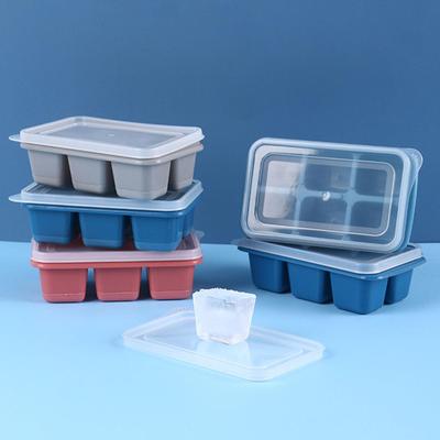 Reusable 6 Grids Ice Cubes Maker Mold With Lid Silicone Ice Cubes Square Tray Mold for Ice Cream Chocolate
