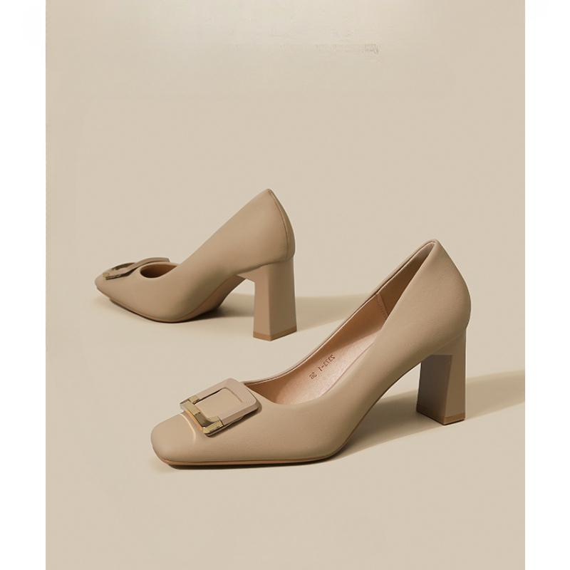 Fashion Shoes for Women Solid Color Square Heel 2024 New Autumn Fashion Rhinestone Decoration Square Head Outdoors Women's Shoes