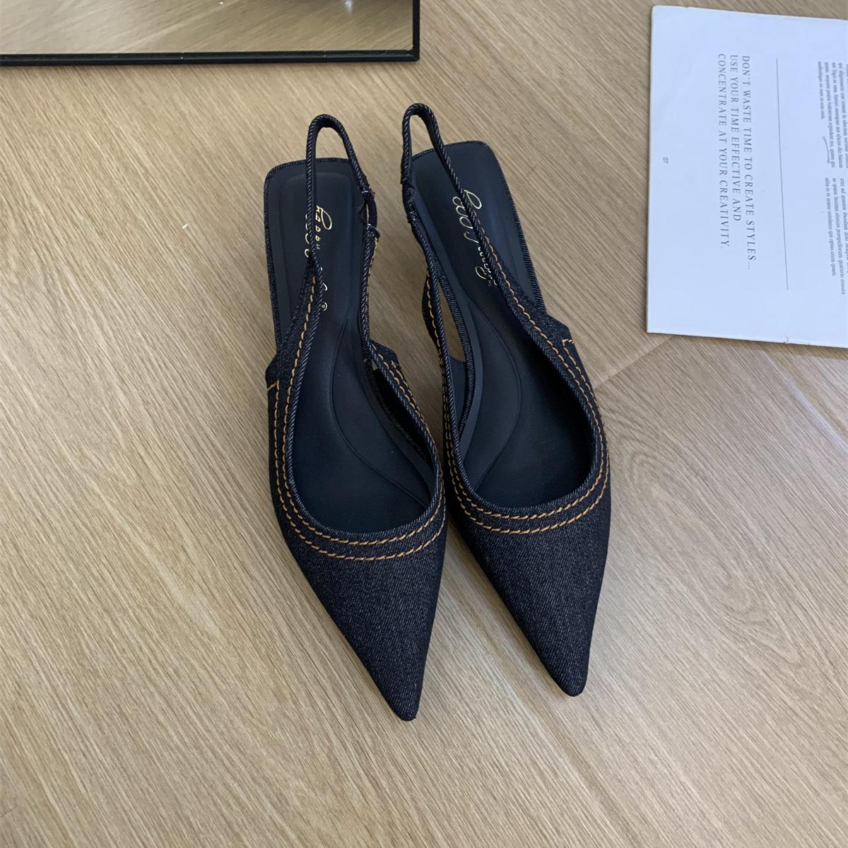 

Bailamos Brand New Women Sandals Fashion Pointed Toe Shallow Slip On Ladies Elegant Slingback Shoes Med Heel Pumps Shoes Mujer 35