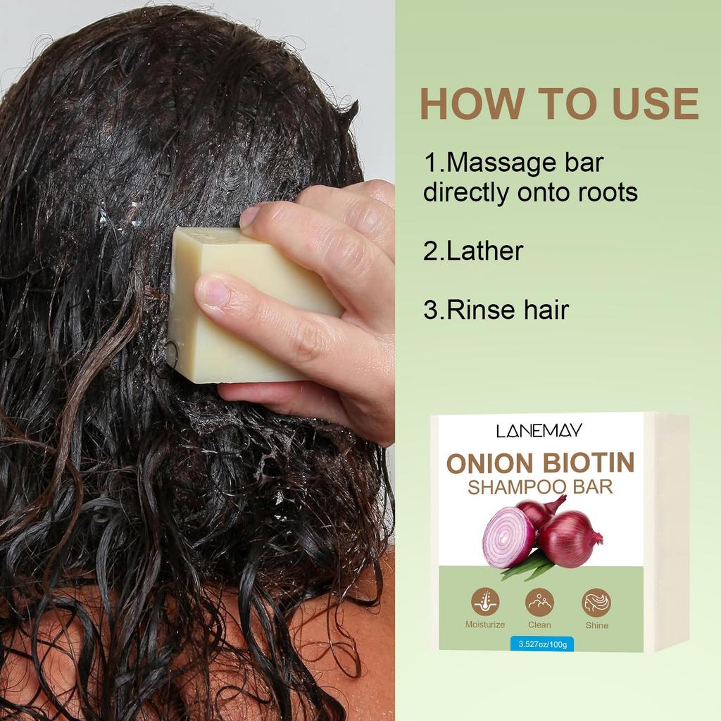 Onion Biotin Shampoo Bar Soap-Cleanse And Smooth Hair With Onion, Rosemary And Citric Acid-Moisturizes Dry, Brittle Hair, 100g