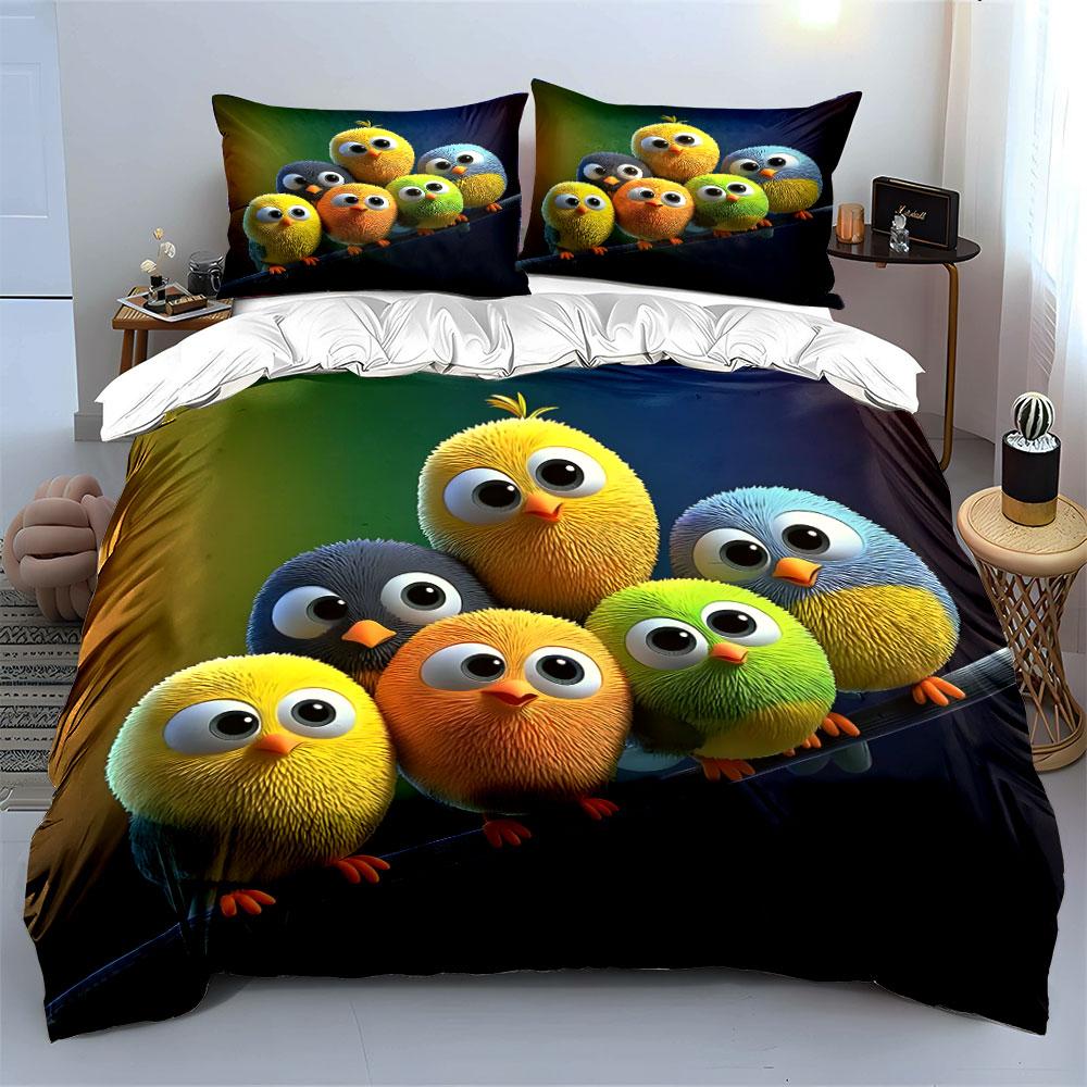 Adorable Colorful Birds In A Row Bedding Set For Kids Luxury Gift 3Pcs Digital Print Comforter Set Soft Comfortable Breathable