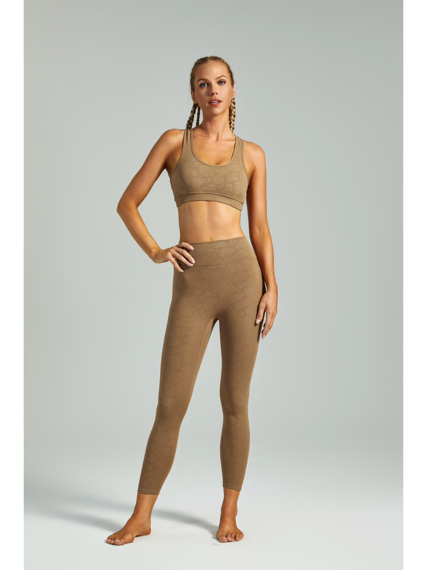 

Женские леггинсы для йоги с высокой талией и текстурой камня - Дышащие, с контролем живота, Модная фитнес-одежда L верблюд