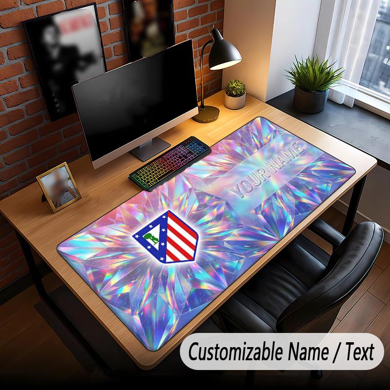 Alfombrilla de ratón grande con estampado del Atlético de Madrid FC, texto con nombre personalizado, alfombrilla de escritorio para oficina y juegos