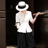 Lansere Women's Commuter Pleated A-Line Short Sleeve Lapel Shirt