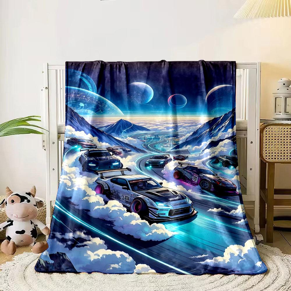 

Drifting cars on a futuristic mountain road under a cosmic sky. for all seasons blanket lunch break throw gift 80cm x 120cm
