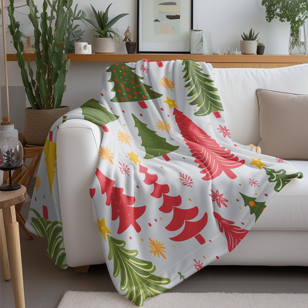 Cute Christmas Tree Pattern Fleece Blanket Soft Cozy Throw Blanket For Kids Teens Adults Gift