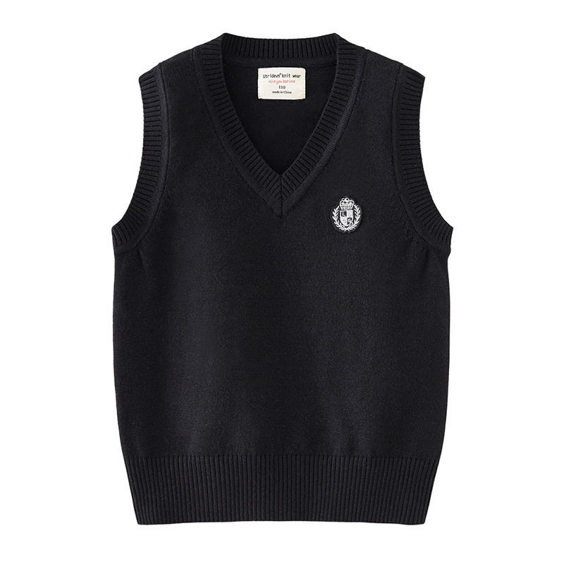 Autumn College Style Children s Clothing, Children s Vest, Sleeveless Sweater for Older Children, Children s Knitted Vest, Boys and Girls  Waistcoat Black 140cm