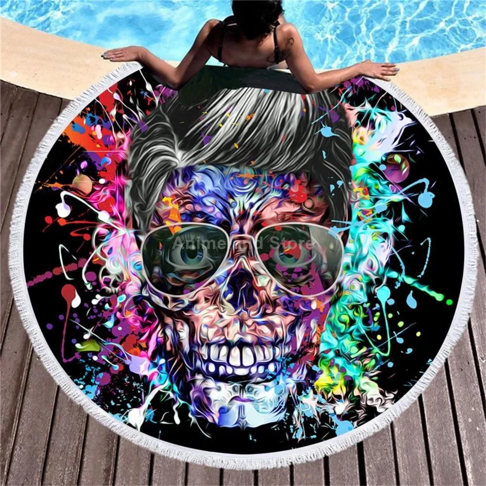 Black 3D Tiger Round Beach Towel Animal Theme Bath Towel Microfiber Fabric Size Swimming Travel Sport Adult Beach Towel