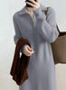 Sueeya Knit Ribbed Long Knit High Long Solid Perfect for Commuting or Night Out Women's Dress, Tunic, Half-Zip Collar, 2-Way, Neck, Sleeves, Warm,