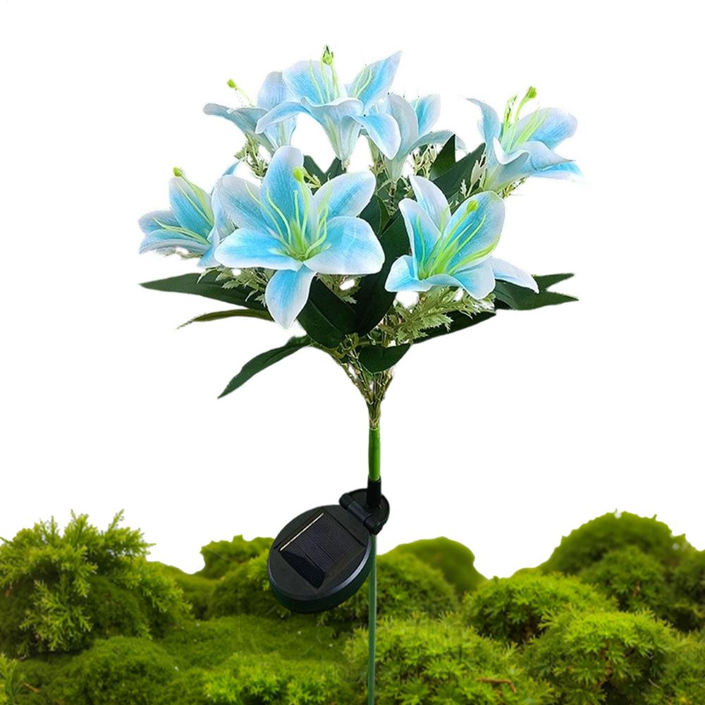 

Solar Flowers Outdoor Waterproof 7 Head Artificial Lily LED Lamp With Stake Waterproof Solar Lights Outdoor For Garden Patio синий