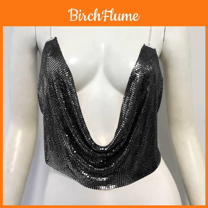Metalen Pailletten Mouwloze Croptop Voor Nachtclub Mode Dames Zomer