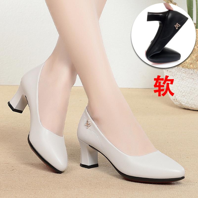 Fashion High Heels Wedding Shoes Women 2025 New Women Shoes Beige Genuine Leather Pointed Toe Professional Fashion Single Shoes Women