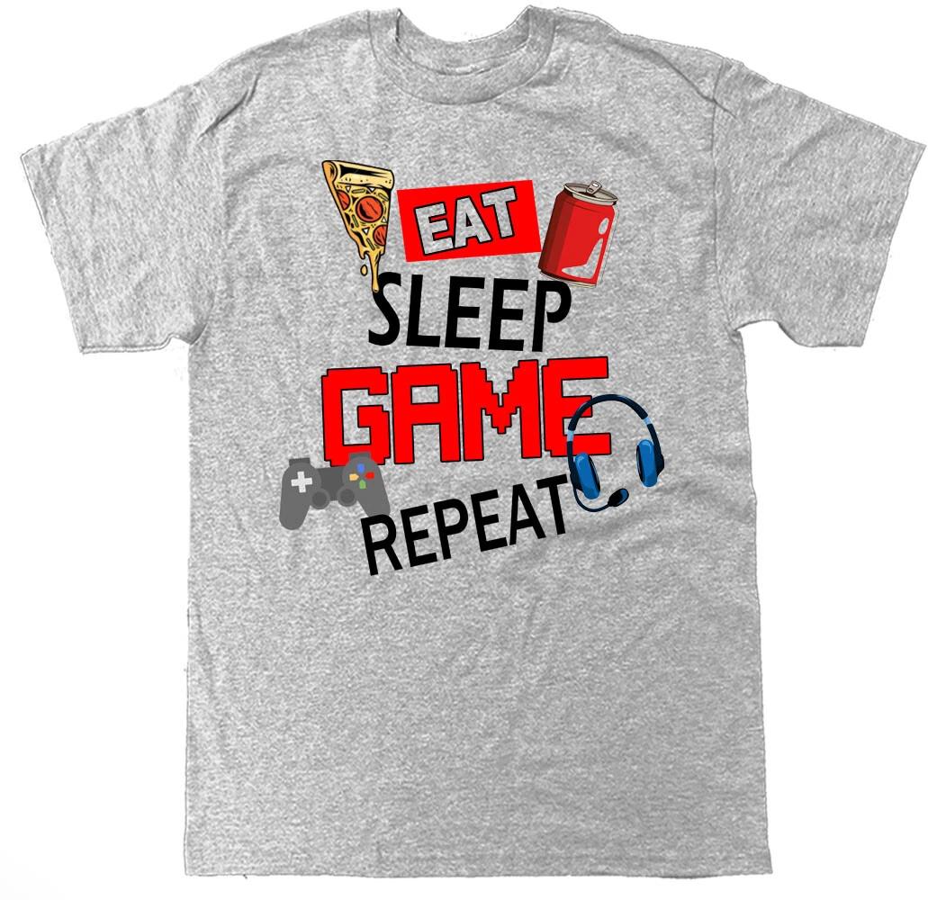 EAT SLEEP GAME REPEAT Game Headset Video Game Controller Funny Gamer T Shirt L
