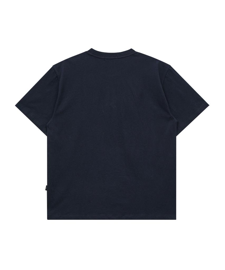 WAIKEI Mellow Dream Check Letter Short Sleeve T-Shirt Navy