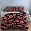 Red Floral Black Bedding Set Bedding Duvet Cover Set Duvet Cover Pillowcases (1 * Duvet Cover 2 * Pillowcases, without duvet insert)