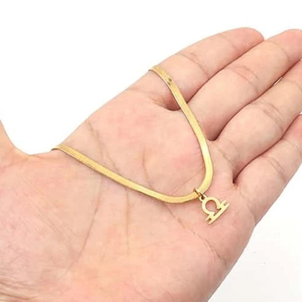 18K Gold-Plated Fashionable 304 Stainless Steel Zodiac Necklace with Flat Snake Chain, Colorfast.
