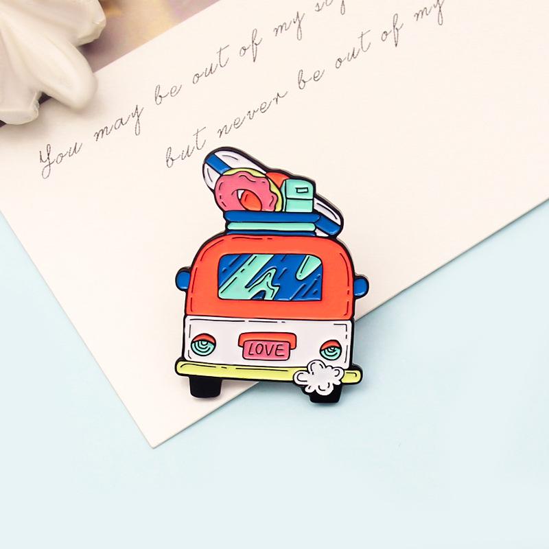 LOVE Happy Bus To the Seaside Resort Cartoon Brooch