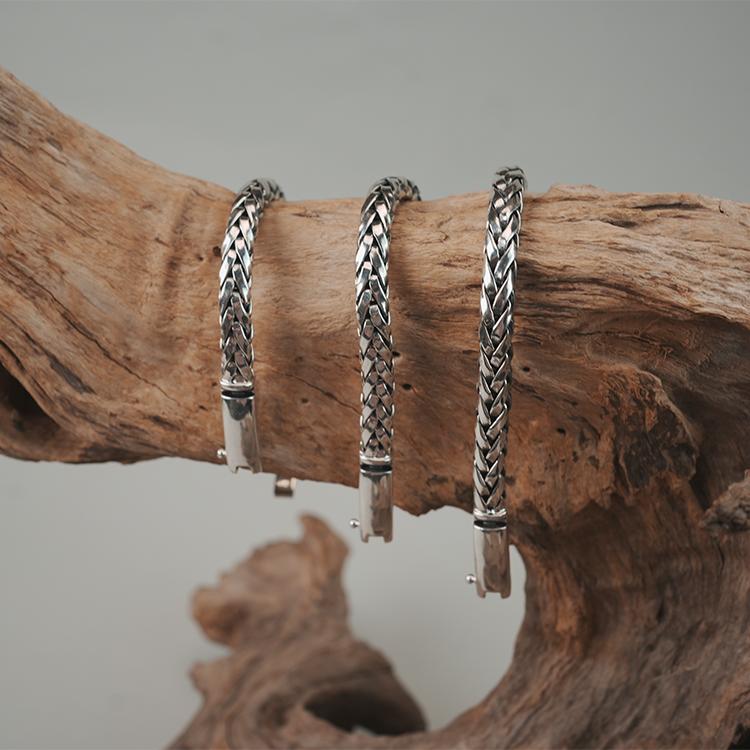 Handmade 990 Silver Braid Cuban Chain Link Bracelet for Men Women
