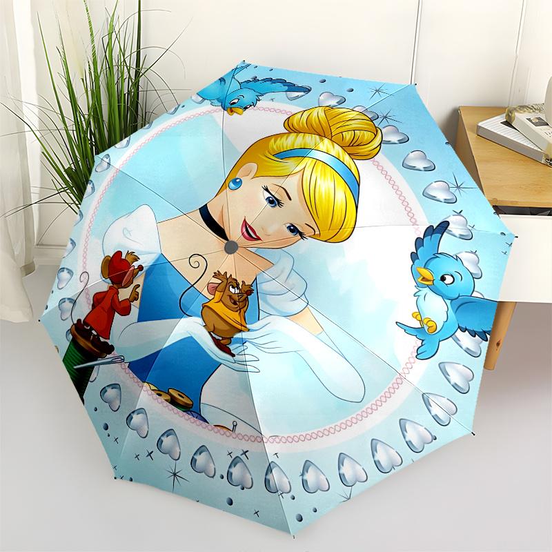 Cinderella, Fairy Tale Automatic Opening and Closing Umbrella - 8 Ribs Portable Folding Umbrella with Plastic Handle, Suitable for Leisure a