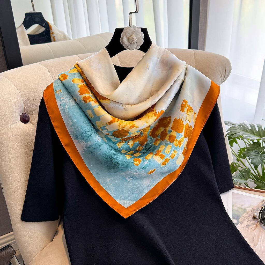 Spring And Autumn Fashion Versatile Simulation Silk Scarf Printed Shawl Women'S Decorative Headscarf Beach Towel