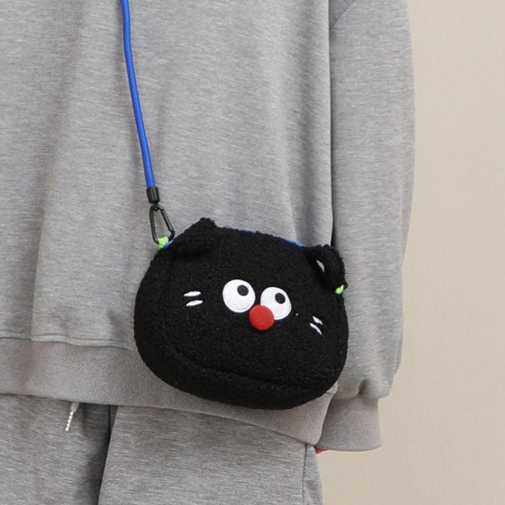 

Large Capacity Black Cat Plush Shoulder Bag Tote Bag Phone Purse Bag Cartoon Crossbody Bag School