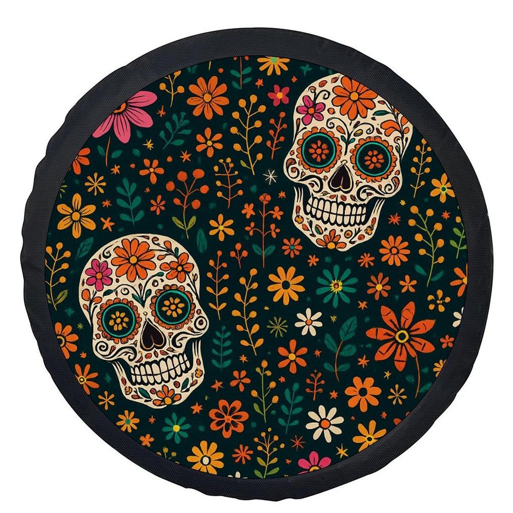 1pc Mexican Folk Art Sugar Skull Tire Cover - Day Of The Dead Wheel With Multicolor (Pink, Yellow, Green, Orange, Red, White) Ma