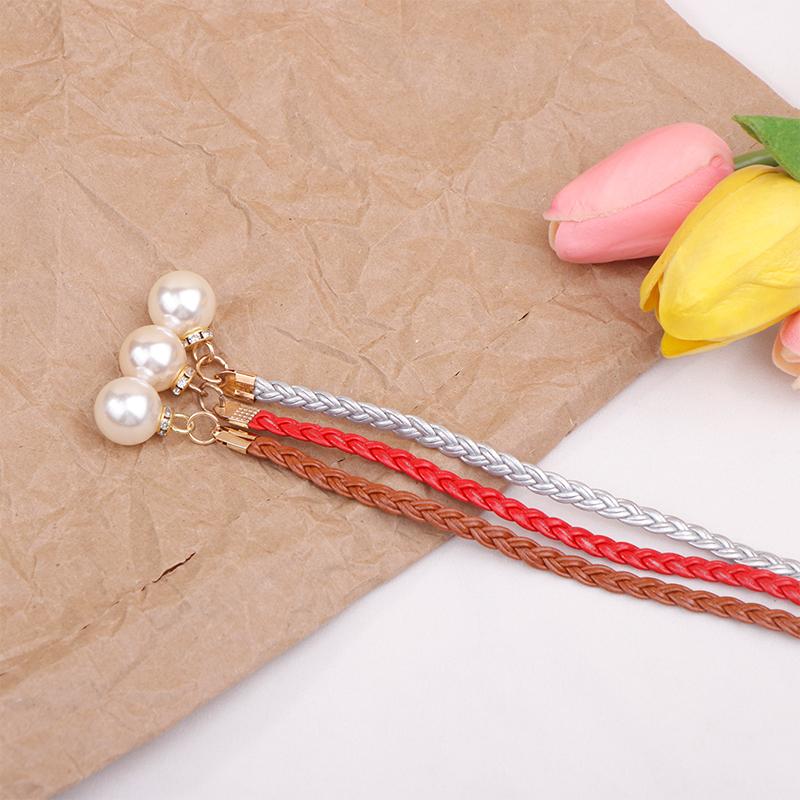 Retro Pu Braided Pearl Belt Waist Chain Versatile Women Leather Rope Waistband Waist Rope Jeans Dresses Clothing Accessories