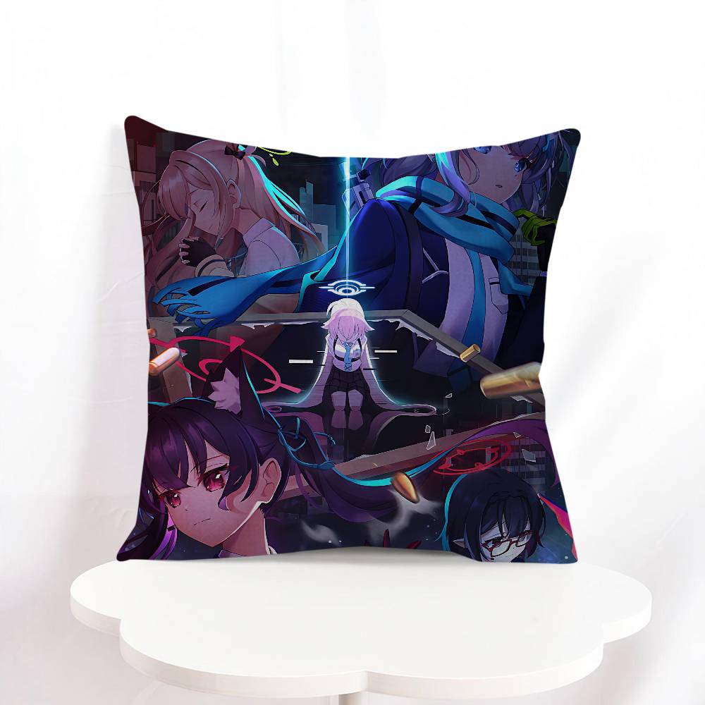 B-blue Archive Anime Throw Pillow Cover 45x45cm Soft Cozy Cotton Outdoor Decorative Pillowcase Covers With Zipper For Couch