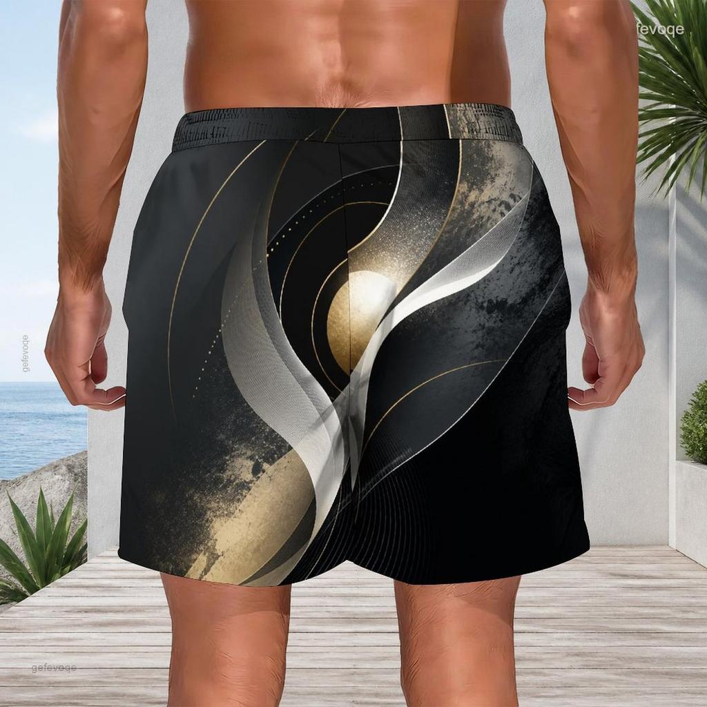 Men s Plus Size Colorful Ink Splash Printed Drawstring Waist Straight Leg Beach Shorts With Side Pockets