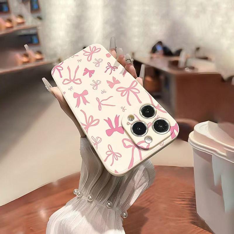 Pink bow is suitable for Apple 14 16promax mobile phone case Rubik's Cube soft case 15pro simple XS cartoon 11.