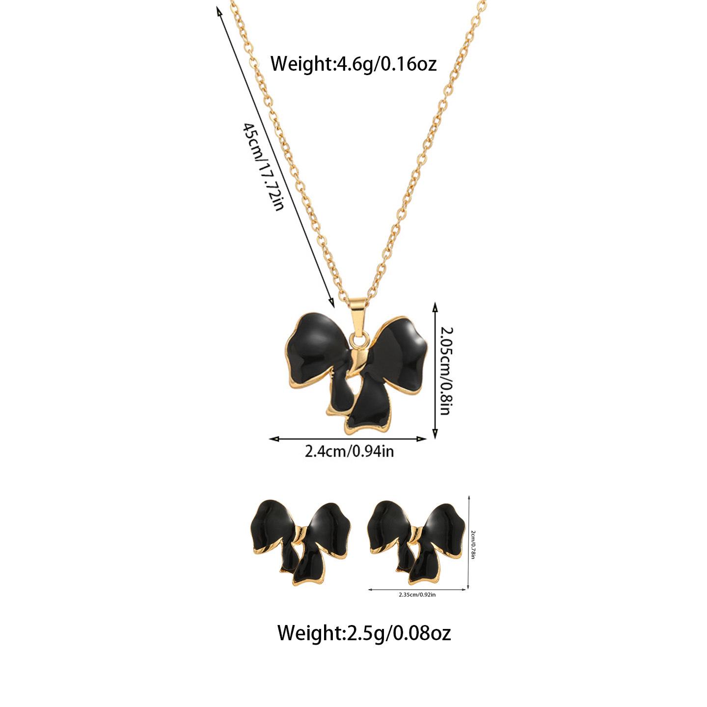 

European & American Stainless Steel Bow Drop Necklace & Earring Set - Non-fading, High-end Jewelry. чёрный