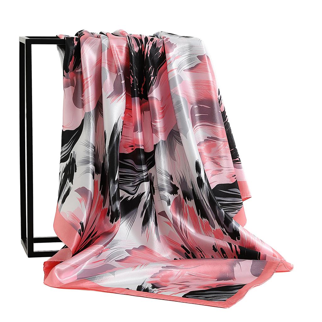 Nový 90*90cm Čtvercový šátek s vintage květinami Dámský hedvábný šál Nákrčník Dámský Potisk Čelenka Pokrývky hlavy Foulard Hidžáb Gumičky do vlasů