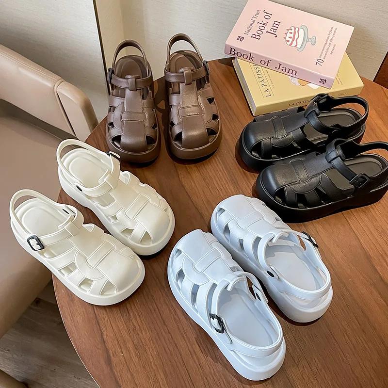 Fashion Baotou Roman Sandals Women's 2024 New Summer Platform Casual Women's Shoes Versatile Retro Hollow EVA Cool Slippers