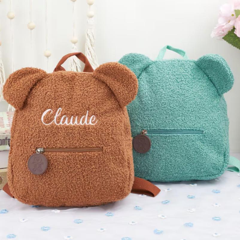 Cute Bear Plush Backpack Embroidered Name Autumn Winter Kids Outdoor Shoulder Bags Custom Personalized Children's Gift Bags