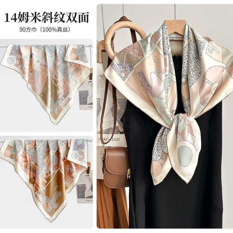 Silk twill 14 mmi large silk scarf women's fashion versatile high-end mulberry silk square scarf light luxury versatile 90 shawl