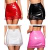 Γυναικεία Γυαλιστερό Δέρμα PU Bodycon Μίνι Φούστα Σχισμένη Άκρη Wet Look Επένδυση Δαντέλα με Φλοράλ Σχέδιο Ψηλόμεση Φούστα σε Επίπεδα