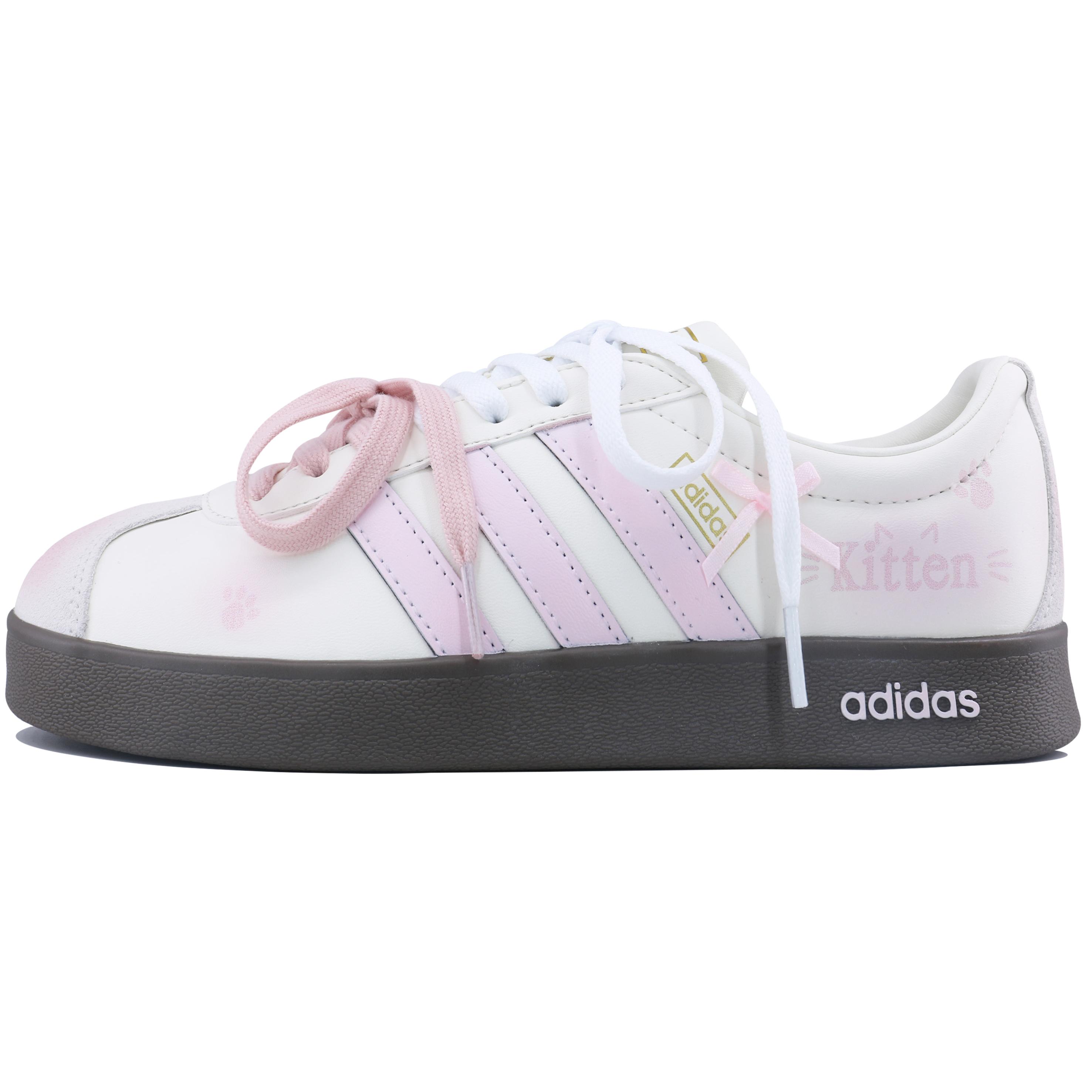 

Adidas Vl Court Classic Synthetic Leather Lightweight Low top Skateboard Shoes Unisex White Pink JQ1501(Team1798-) 38⅔