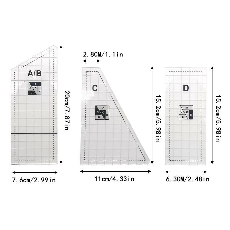 Acrylic Irregular 90° Sewing and Patchwork Ruler for Fabric Cutting