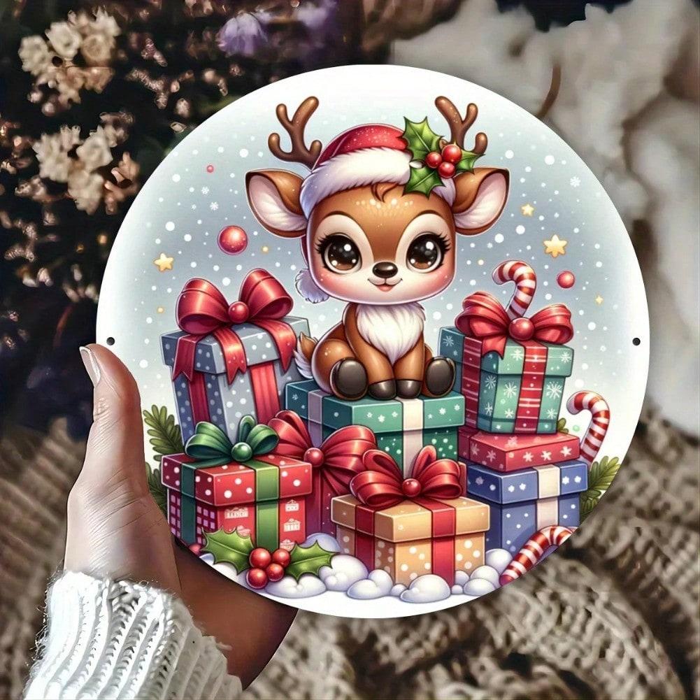 

Christmas Deer Metal Wall Art Rust Resistant Waterproof Holiday Decor 20x20 різнокольоровий