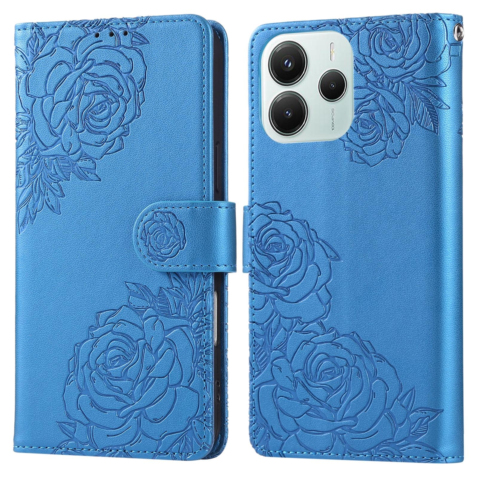 

Чохол-гаманець для Xiaomi Redmi Note 14 5G/Poco M7 Pro 5G з рожевою квіткою, PU шкіра, чохол для телефону з 3 слотами для карток Blue