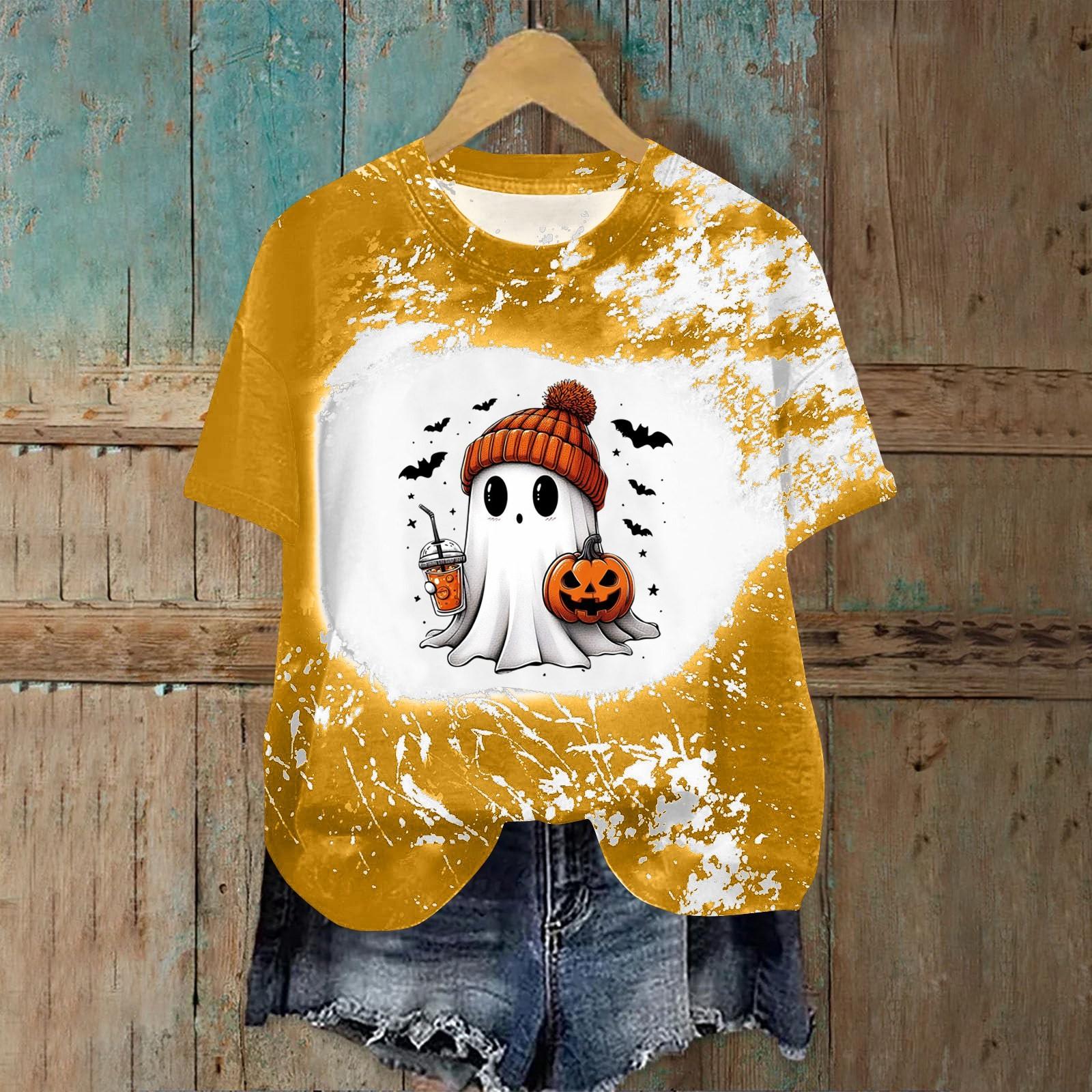 

Женская модная повседневная футболка с круглым вырезом и принтом, пуловер с короткими рукавами, топ L жёлтый