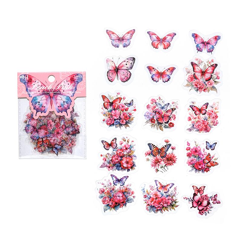 30pcs Butterfly Collage Story Series PET Sticker Vintage Butterfly Flower Hand-account Diary Scrapbooking Decorative Stickers