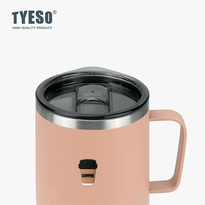 Tyeso 400ml Stainless Steel Vacuum-insulated Cold Insulated Coffee Cup with Handle High Aesthetic Value Vacuum Flasks for Daily With Coffee Sticker
