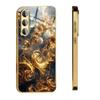Gold-plated tempered glass phone case, compatible Galaxy S26, S25, S24, S23, and S22 Ultra Plus. Features a gold textured design
