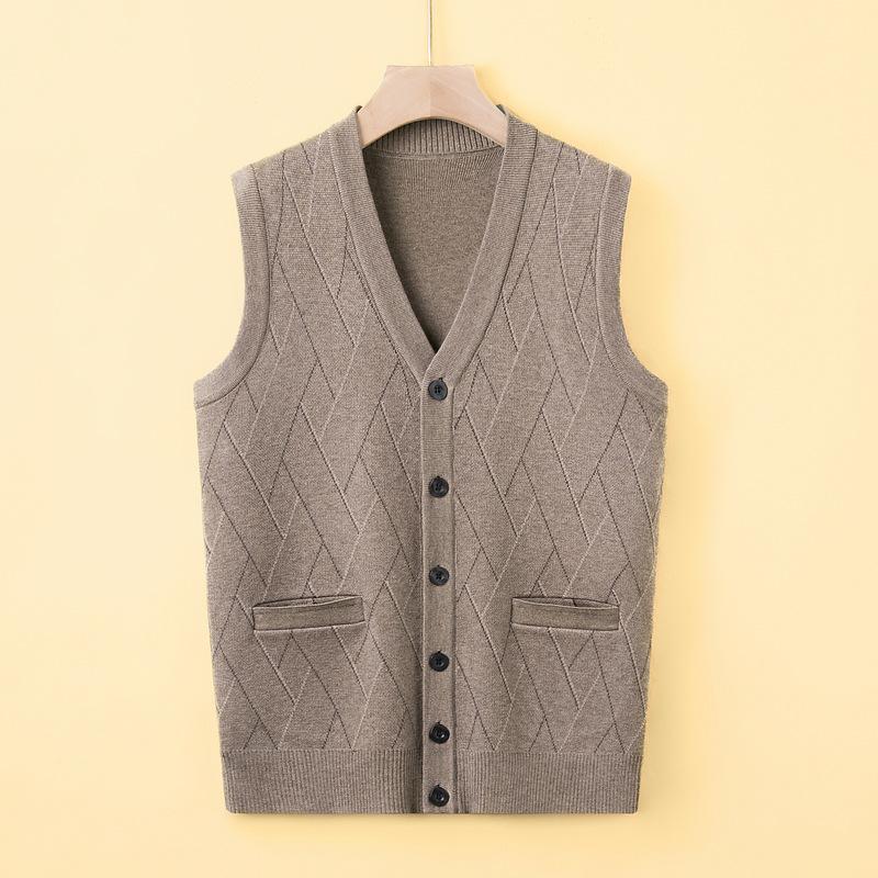 

Осенний Новый Мужской Жилет Широкое Плечо Ромбовый Жаккардовый Кардиган Свободный Для Папы Среднего Возраста Деловой Мужской Жилет 4XL