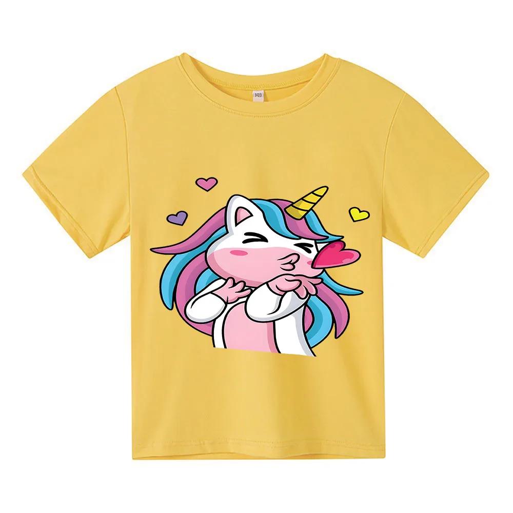 2026 New Unicorn Summer Print T-shirt Cartoon 100%Cotton T-shirt Round Neck Short-sleeved Tops Boys Girls Clothes Y2k One Piece
